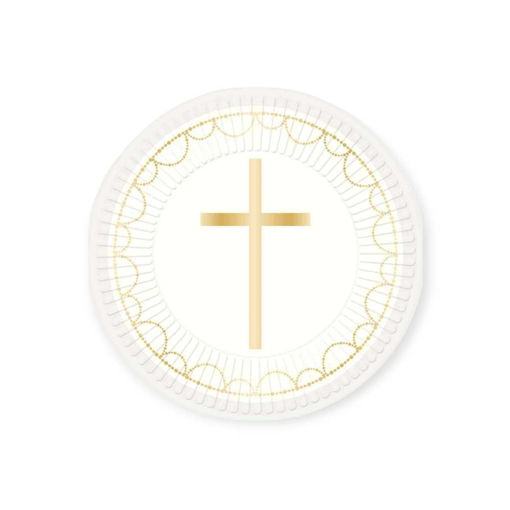 Picture of BOTANICAL CROSS PAPER PLATES BLUE 23CM - 8 PACK